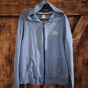 Nike Women’s Blue Full Zip Hoodie Script Logo Size L Excellent Condition